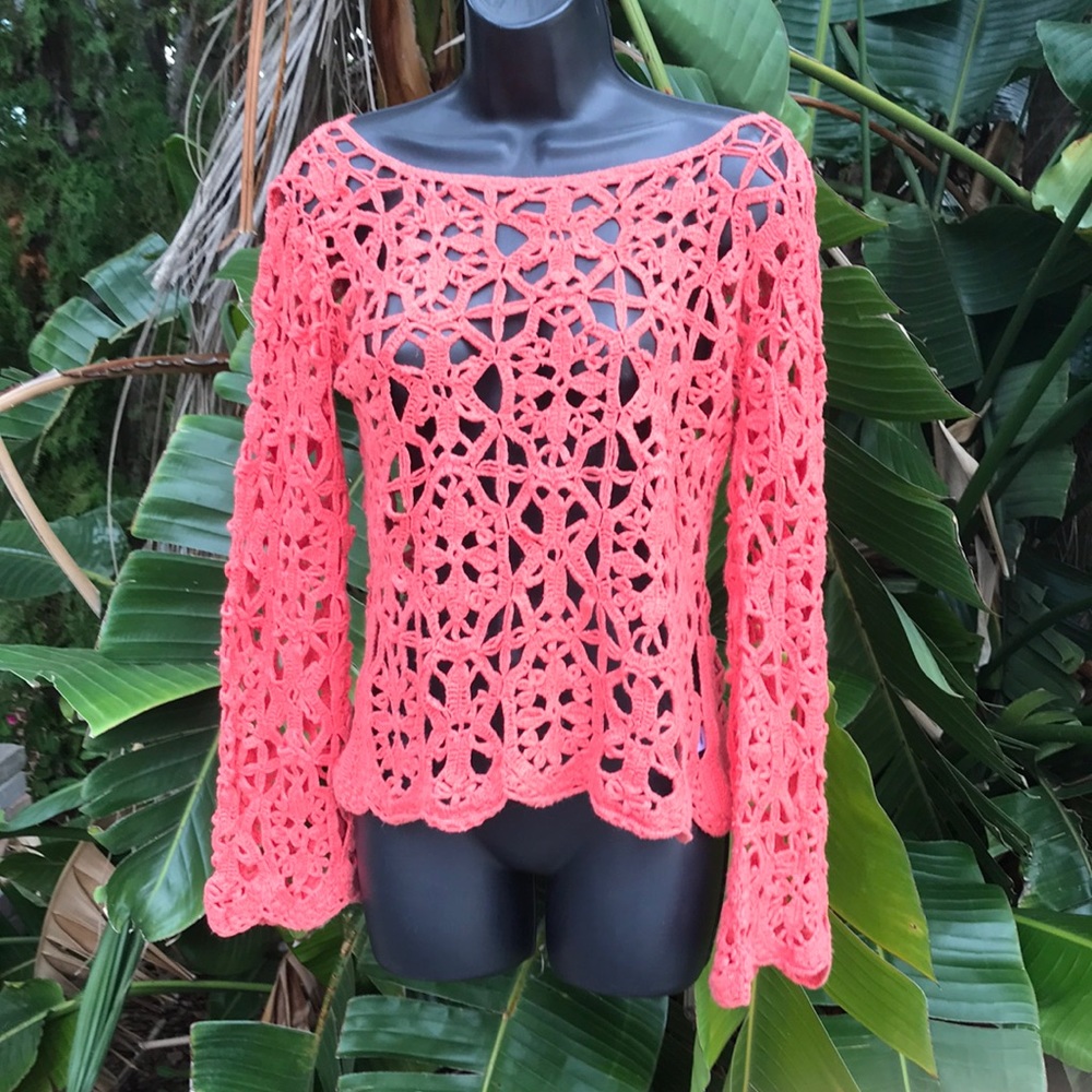 Victoria’s Secret Crochet sheer top bell sleeves